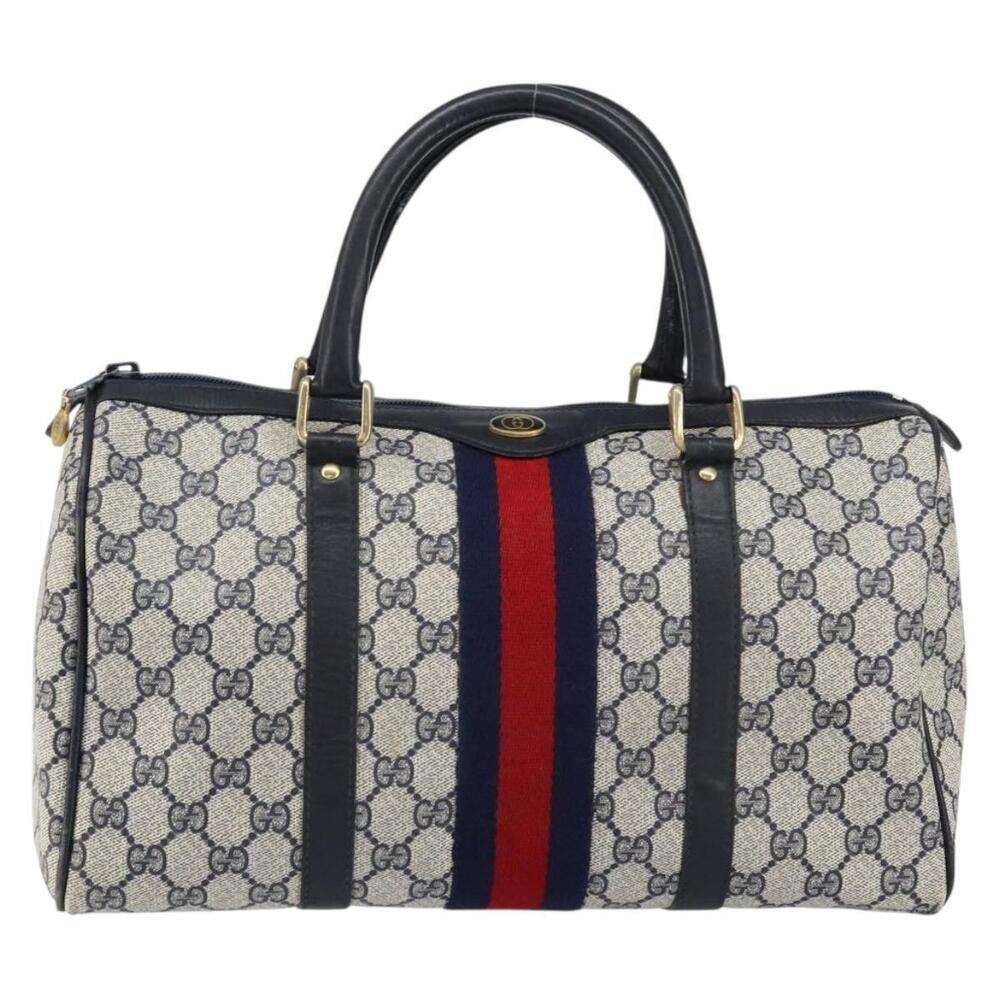 GUCCI GG Supreme Sherry Line Boston Bag PVC Navy Gold Red Auth 153368 - Picture 13 of 16